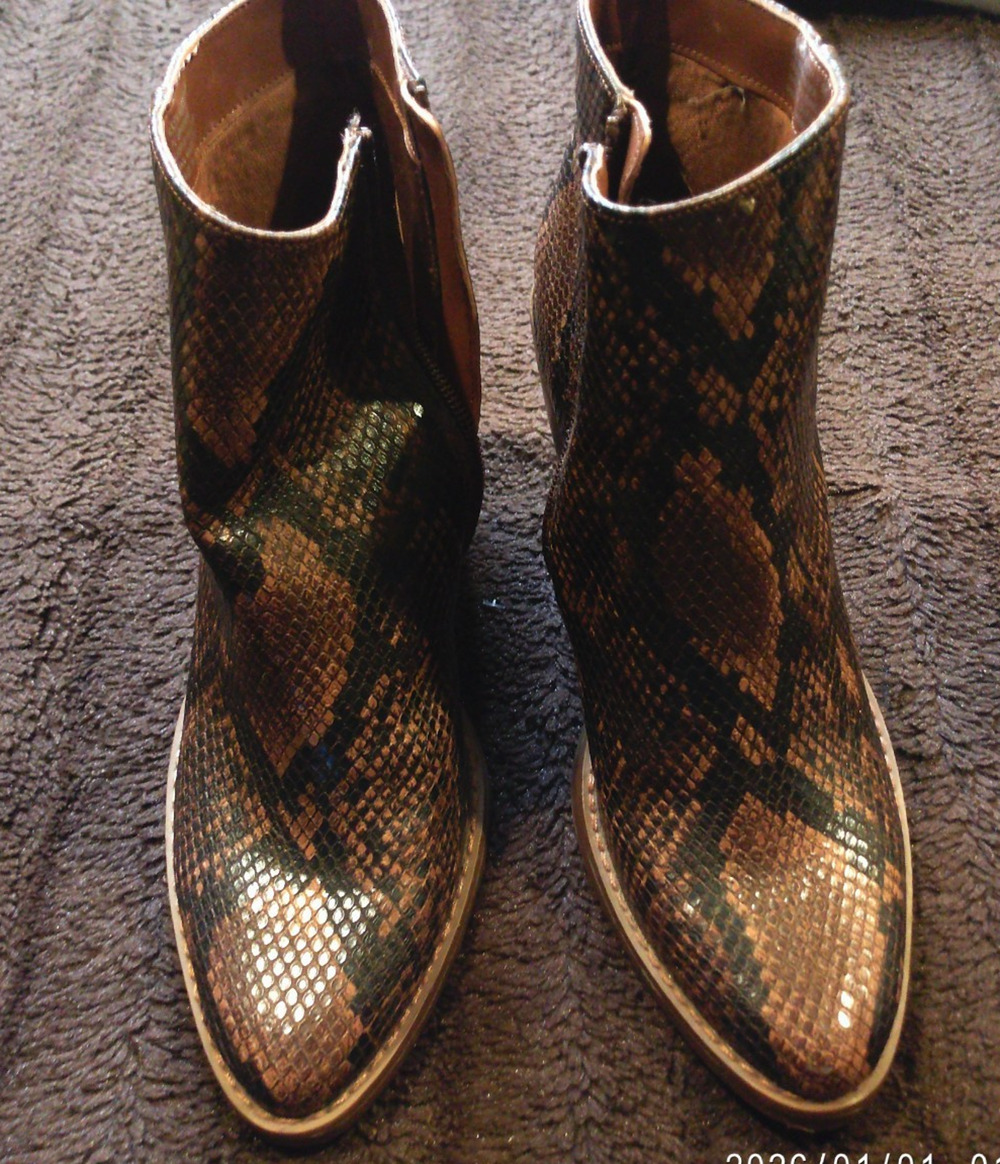 Madden Girl Boots Womens 9 M Dafnii Ankle Booties Heels Brown Faux Snakeskin